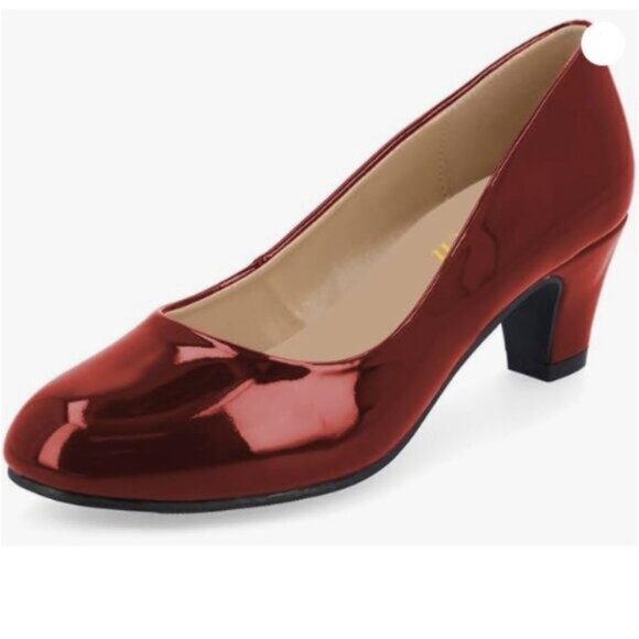 miss left Women Formal Low Heel Closed Rounded Toe Pumps Chunky Block Heeled Red - Picture 1 of 8